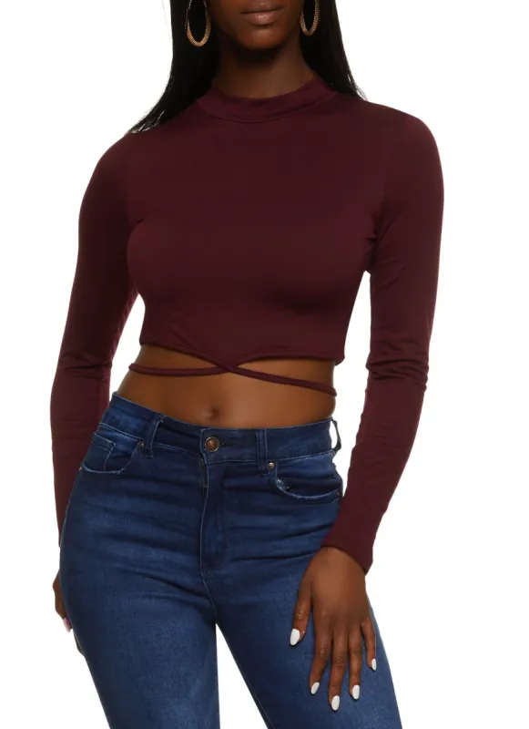 Mock Neck Lace Up Crop Top sold by Rainbow
