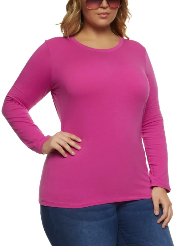 Plus Size Basic Crew Neck Long Sleeve Tee sold by Rainbow