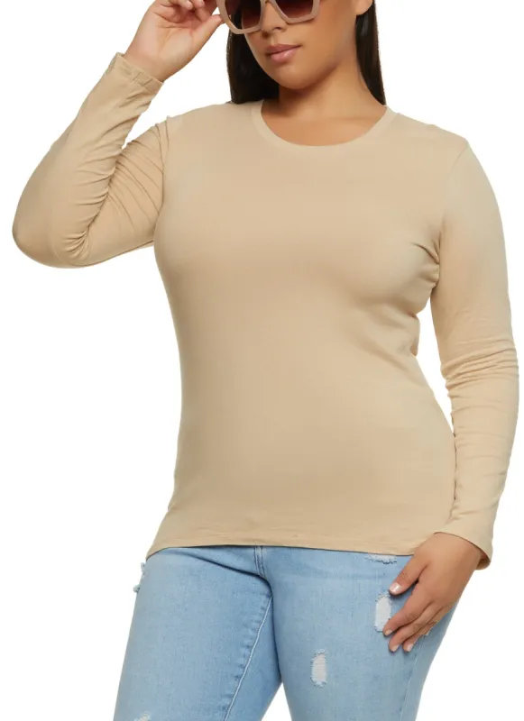 Plus Size Basic Crew Neck Long Sleeve Tee sold by Rainbow