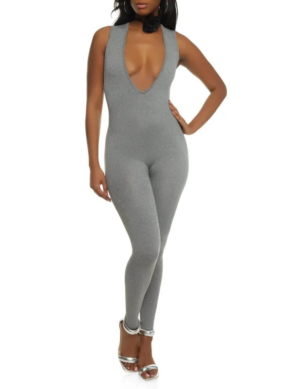 Sleeveless Plunge V Neck Catsuit sold by Rainbow