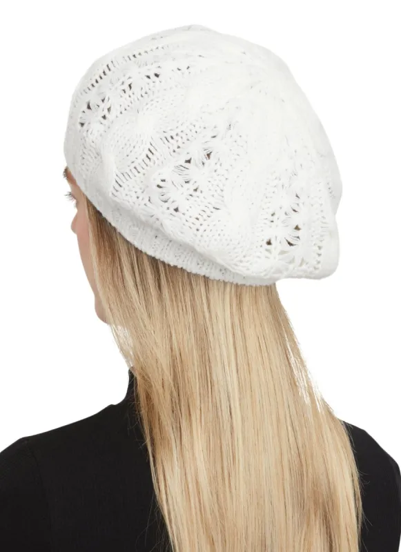 Solid Cable Knit Beret sold by Rainbow