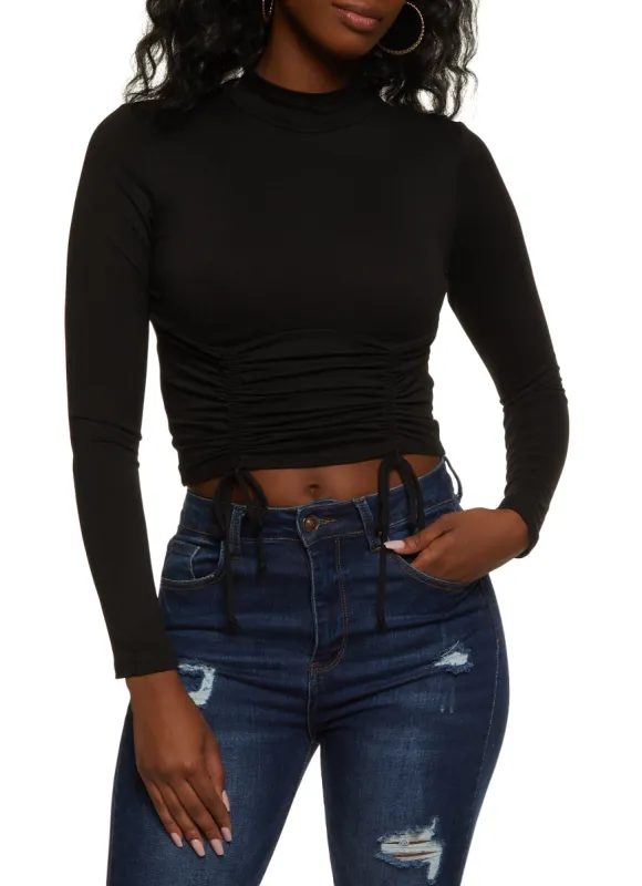Mock Neck Ruched Long Sleeve Crop Top sold by Rainbow