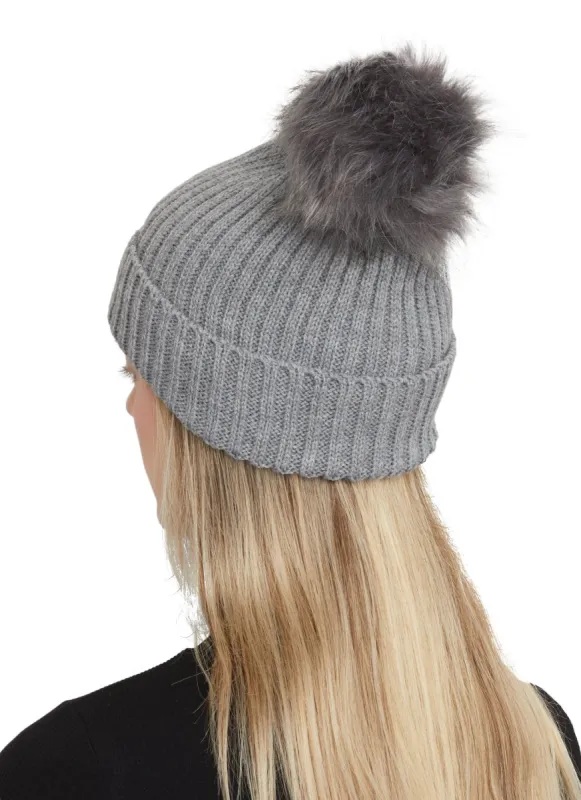 Rib Knit Faux Fur Pom Pom Beanie sold by Rainbow