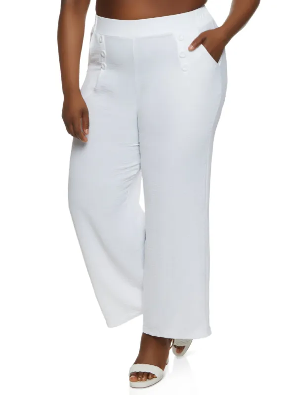 Plus Size Faux Button Detail Wide Leg Pants sold by Rainbow