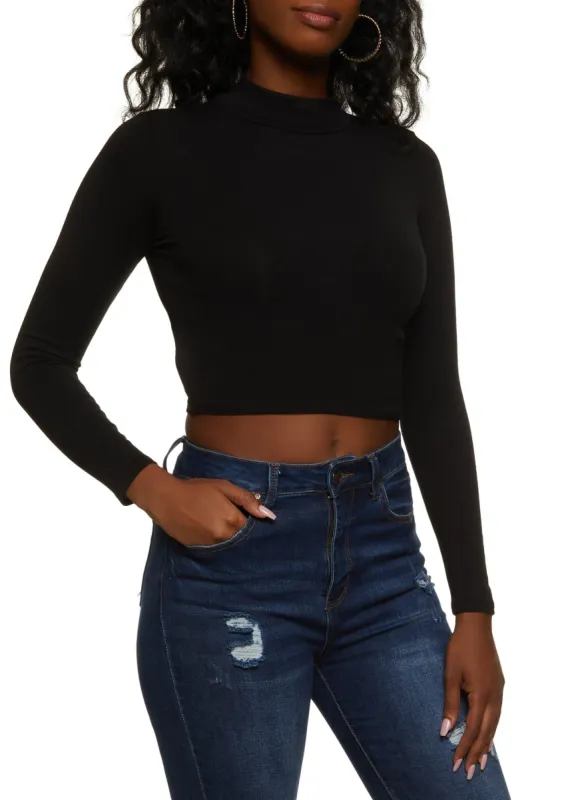 Basic Mock Neck Long Sleeve Crop Top sold by Rainbow
