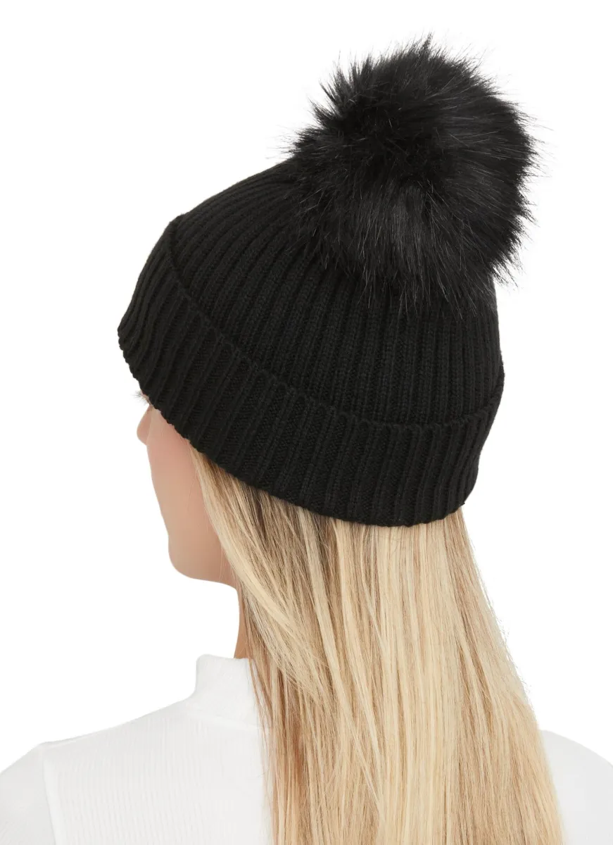 Rib Knit Faux Fur Pom Pom Beanie sold by Rainbow