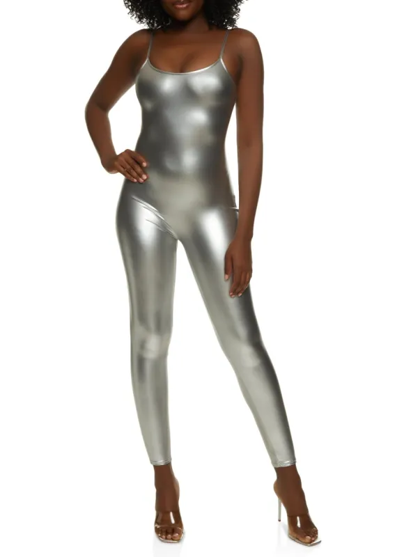 Scoop Neck Faux Leather Jumpsuit sold by Rainbow
