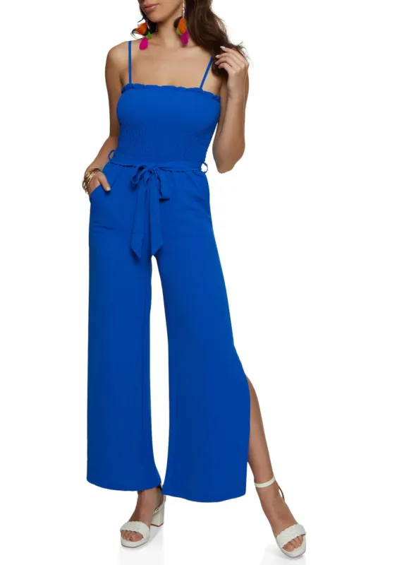 Smocked Tie Waist Jumpsuit sold by Rainbow