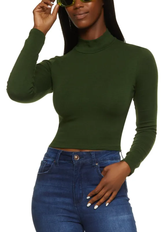 Basic Mock Neck Long Sleeve Crop Top sold by Rainbow