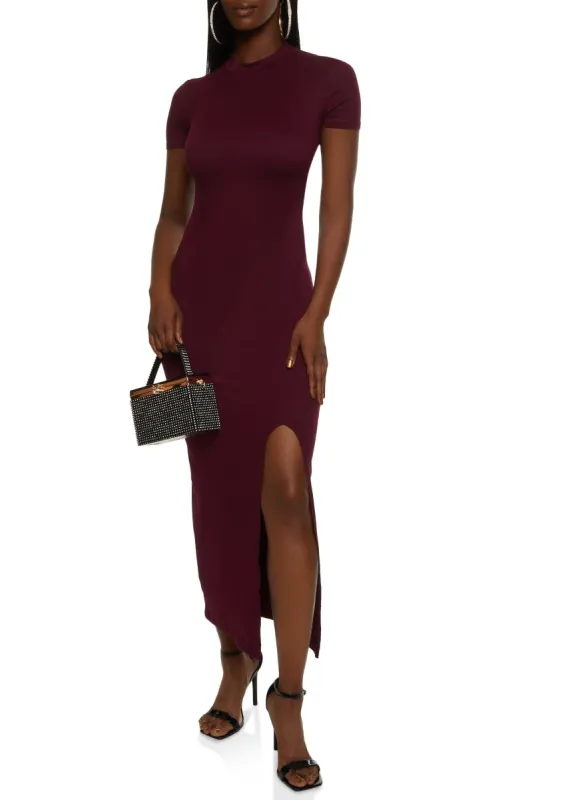 Mock Neck Front Slit Maxi Dress sold by Rainbow