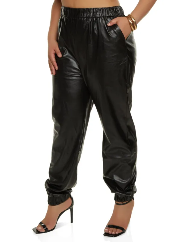 Plus Size Faux Leather Joggers sold by Rainbow