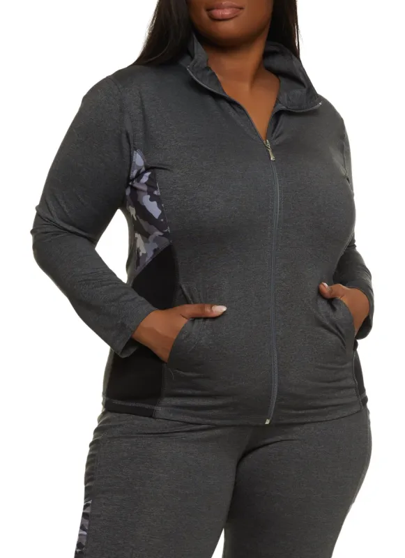 Plus Size Camo Detail Zip Front Track Jacket sold by Rainbow