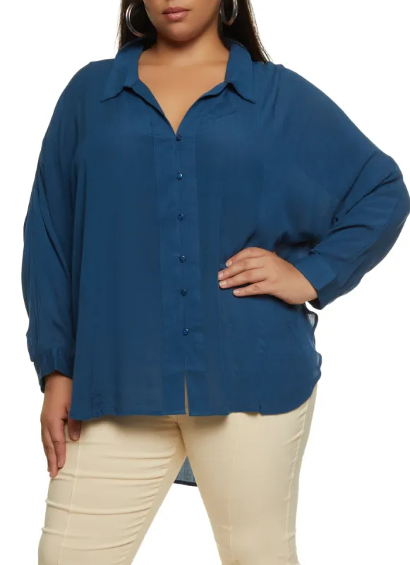 Plus Size Airy Button Front Shirt sold by Rainbow