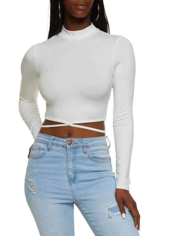 Mock Neck Lace Up Crop Top sold by Rainbow
