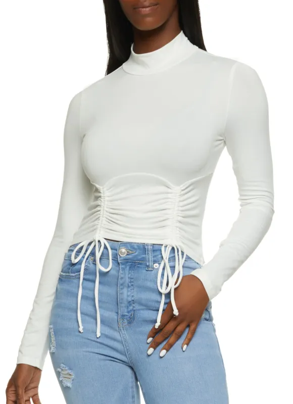 Mock Neck Ruched Long Sleeve Crop Top sold by Rainbow