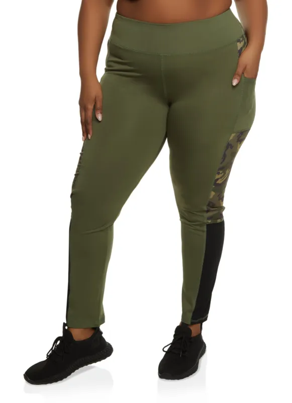 Plus Size Camo Detail Side Pocket Leggings sold by Rainbow