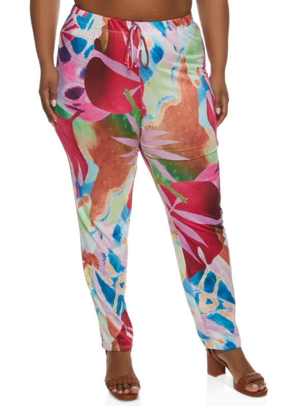 Plus Size Tropical Leaf Print High Waisted Leggings sold by Rainbow