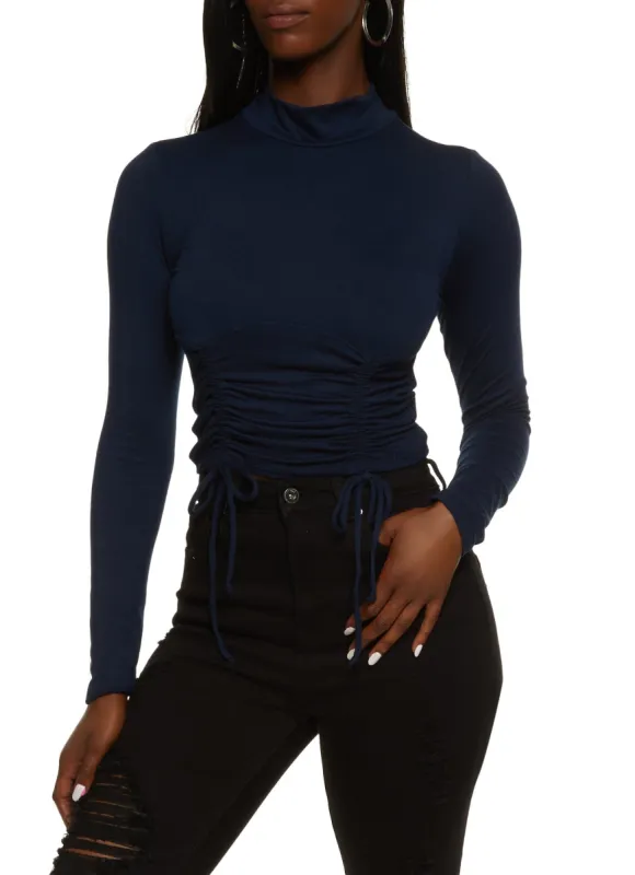Mock Neck Ruched Long Sleeve Crop Top sold by Rainbow