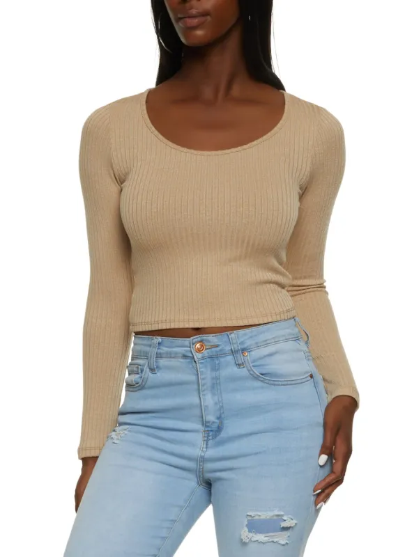 Ribbed Scoop Neck Long Sleeve Top sold by Rainbow