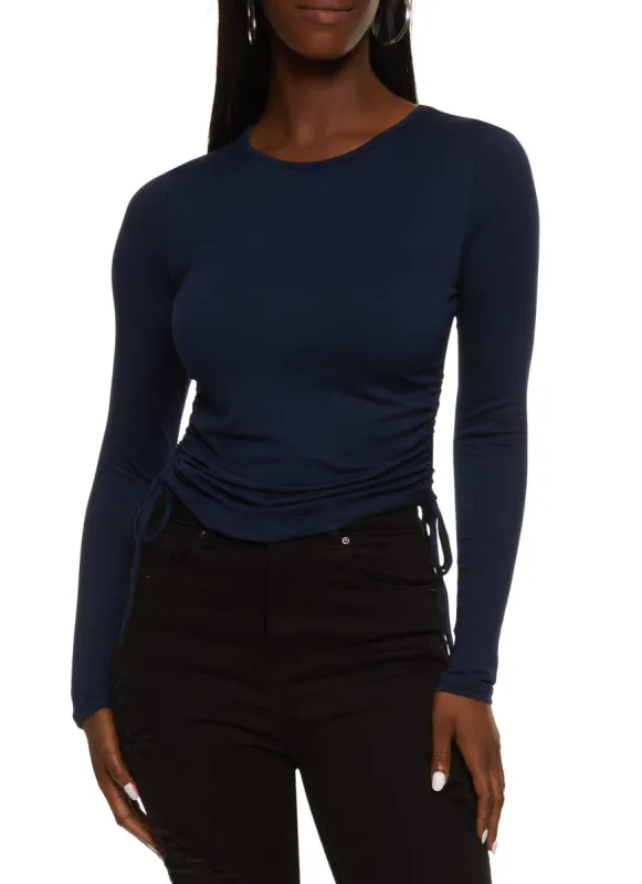 Crew Neck Ruched Long Sleeve Top sold by Rainbow