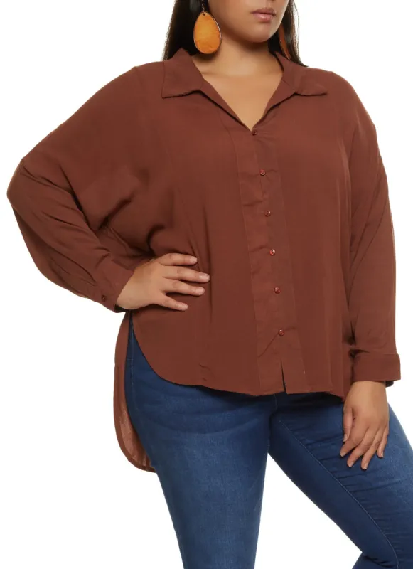 Plus Size Airy Button Front Shirt sold by Rainbow