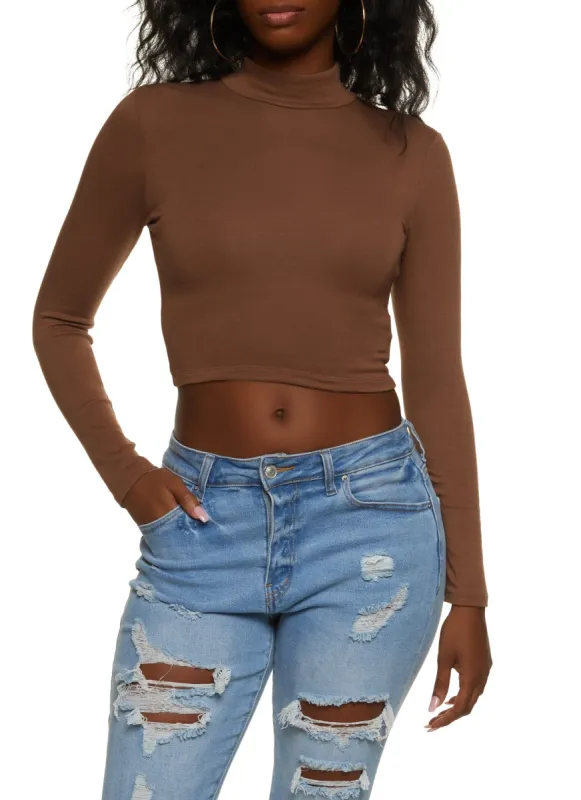 Basic Mock Neck Long Sleeve Crop Top sold by Rainbow