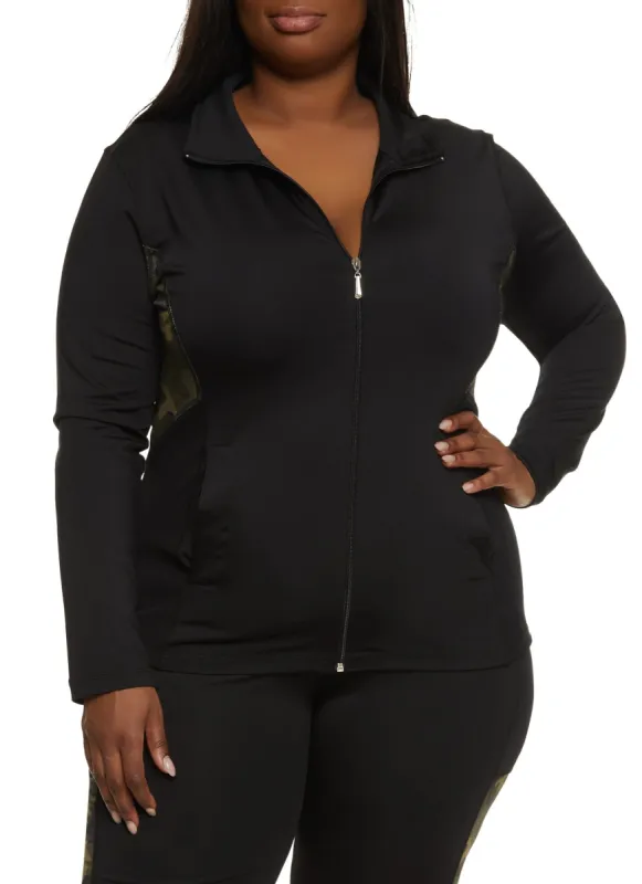 Plus Size Camo Detail Zip Front Track Jacket sold by Rainbow