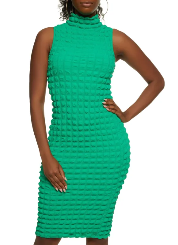 Bubble Knit Mock Neck Midi Dress sold by Rainbow