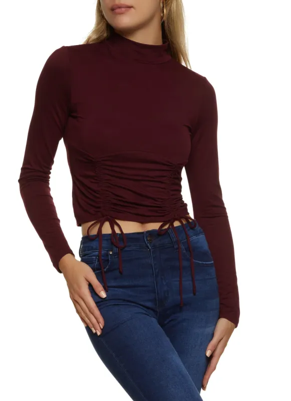 Mock Neck Ruched Long Sleeve Crop Top sold by Rainbow