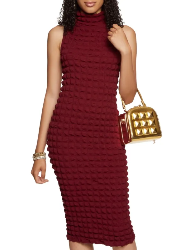 Bubble Knit Mock Neck Midi Dress sold by Rainbow