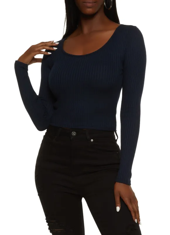 Ribbed Scoop Neck Long Sleeve Top sold by Rainbow