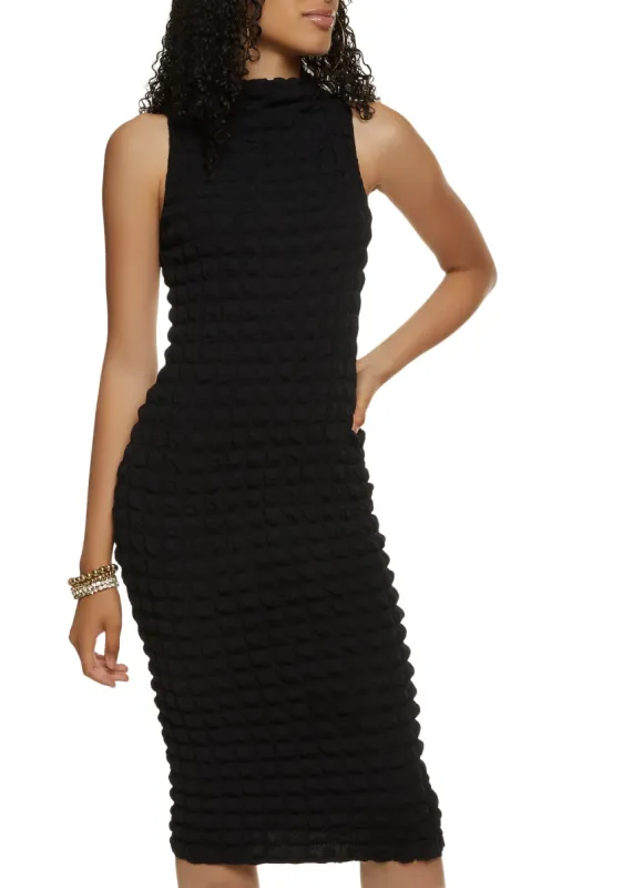 Bubble Knit Mock Neck Midi Dress sold by Rainbow