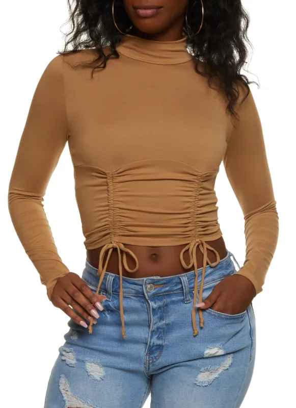 Mock Neck Ruched Long Sleeve Crop Top sold by Rainbow