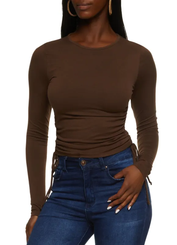 Crew Neck Ruched Long Sleeve Top sold by Rainbow