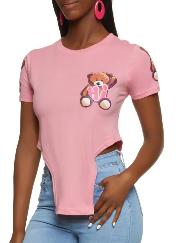 Hi Bye Bear Hanky Hem Graphic Tee sold by Rainbow