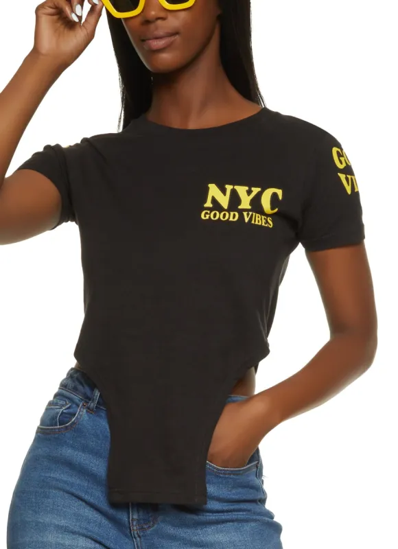 NYC Good Vibes Hanky Hem Graphic Tee sold by Rainbow