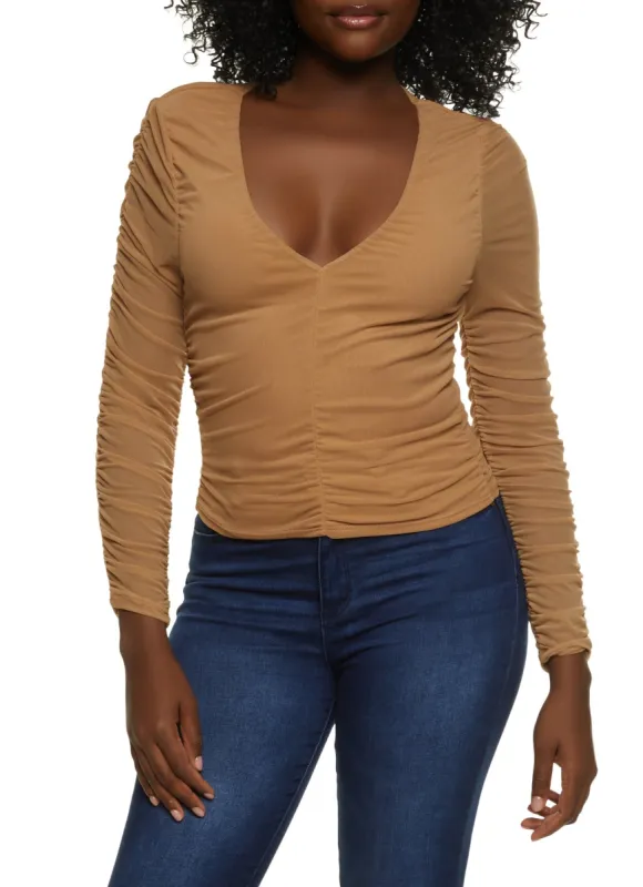 Mesh Ruched Long Sleeve Top sold by Rainbow