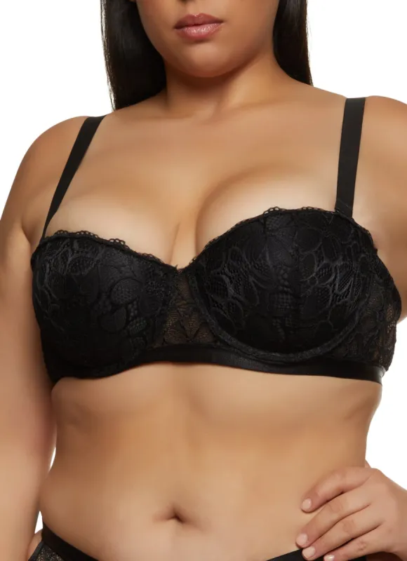 Plus Size Floral Print Scalloped Lace Balconette Bra | Converts to Strapless sold by Rainbow