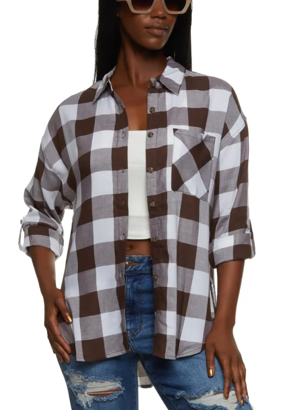 Plaid Button Front Long Sleeve Shirt sold by Rainbow
