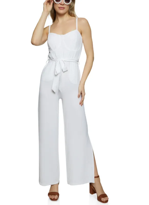 Tie Waist Bustier Wide Leg Jumpsuit sold by Rainbow