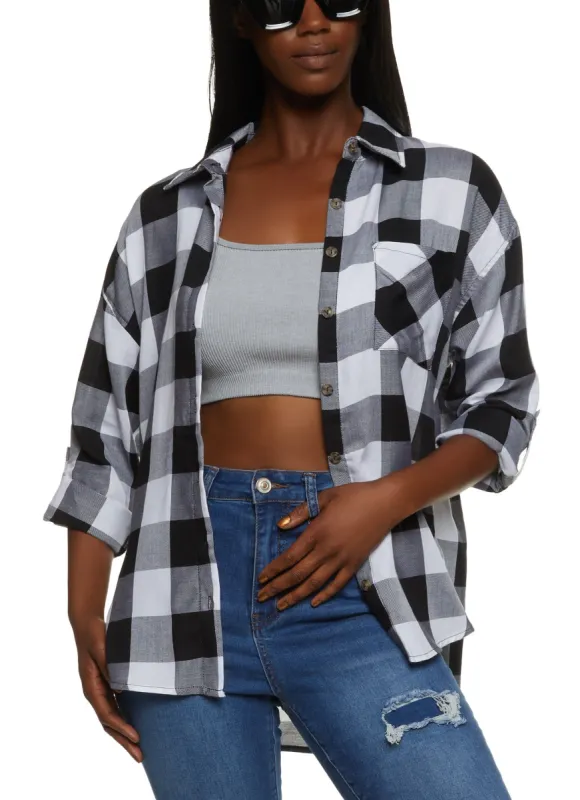 Plaid Button Front Long Sleeve Shirt sold by Rainbow