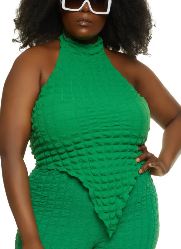 Plus Size Bubble Knit Hanky Hem Halter Top sold by Rainbow