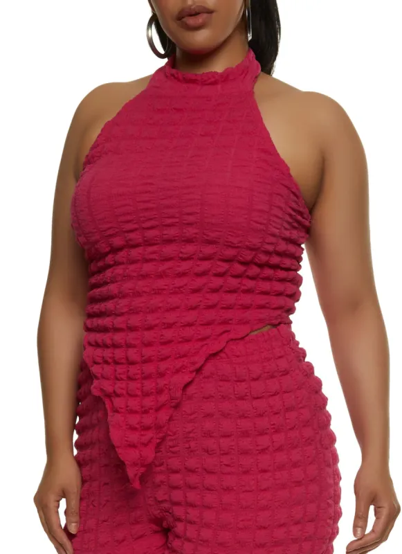 Plus Size Bubble Knit Hanky Hem Halter Top sold by Rainbow