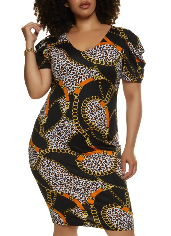 Plus Size Mixed Print Midi Dress sold by Rainbow