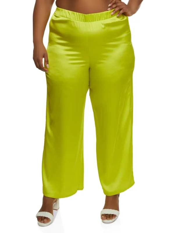Plus Size Satin High Waist Wide Leg Pants sold by Rainbow