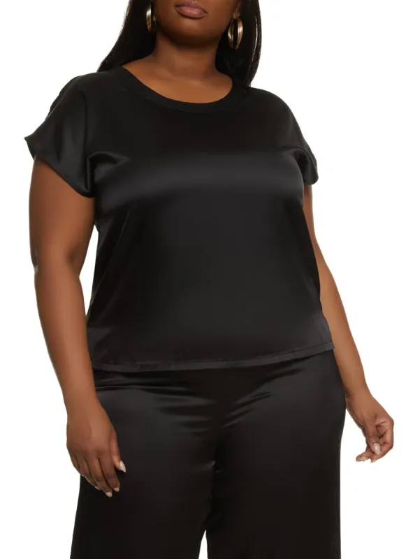 Plus Size Satin Short Sleeve Blouse sold by Rainbow