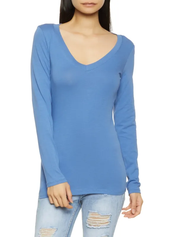 Solid V Neck Long Sleeve Top sold by Rainbow