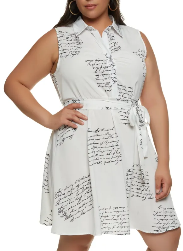 Plus Size Sleeveless Graphic Print Tie Waist Belted Dress made by Rainbow