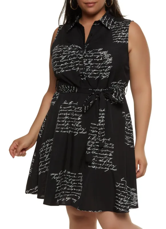 Plus Size Sleeveless Graphic Print Tie Waist Belted Dress sold by Rainbow
