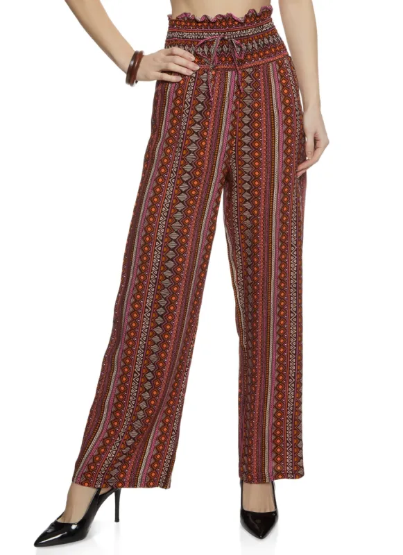 Smocked Waist Printed Wide Leg Pants sold by Rainbow